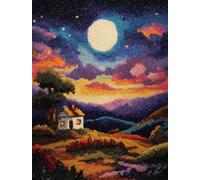 WallustrioaW Kit Tapis à Crochet à Loquet Adultes,Village sous le ciel étoilé,Kit Tapis Crochet,Latch Hook Rug,Carpet Making Crafts DIY Craft Gifts,90x120cm