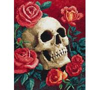 WallustrioaW Kit Tapis au Point Noué,Crâne et fleurs,Kit De Loquet Crochet CréAtion de Tapis et Canvas,DIY Adulte Rug À Crochets,80x115cm