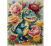 WallustrioaW Kit Tapis au Point Noué,Dinosaures et fleurs,Kit De Loquet Crochet CréAtion de Tapis et Canvas,DIY Adulte Rug À Crochets,80x115cm