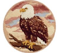 WallustrioaW Kit Tapis au Point Noué,Pygargue à tête blanche sur une branche,Kit De Loquet Crochet CréAtion de Tapis et Canvas,DIY Adulte Rug À Crochets,50x50cm