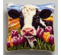 WallustrioaW Kits D'Artisanat De Crochet De Loquet Kit,Fleurs et vaches,Coussin De Crochet De Loquet Débutants Adultes,43x43cm