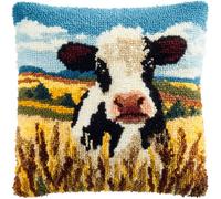 WallustrioaW Kits D'Artisanat De Crochet De Loquet Kit,vaches laitières à la ferme,Coussin De Crochet De Loquet Débutants Adultes,43x43cm