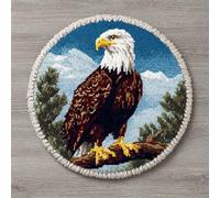 WallustrioaW Kits de crochet à loquet DIY,Pygargue à tête blanche sur une branche,tapis broderie kit de crochet tapisserie pour enfants et adultes,50x50cm