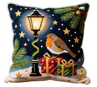 WallustrioaW kits de crochet de loquet pour adultes,Oiseaux sous les lumières de Noël,kits de crochet à faire soi-même pour la maison,le canapé,les taies d'oreiller,la couture,43x43cm