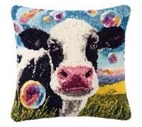 WallustrioaW Kits de Crochet de Verrouillage,bulles colorées et vaches,Kit de crochet à loquet for Adultes Débutants Bricolage,pour la Décoration D'oreillers et de Coussins,43x43cm