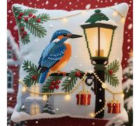 WallustrioaW Kits de Crochet de Verrouillage for Adultes Débutants Bricolage,Oiseaux sous les lumières de Noël,Kit De Crochet De Loquet D'Oreiller,festival,cadeau,43x43cm