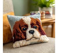 WallustrioaW Kits de crochets à loquet Coussin,Charles Spaniel,Tapis à nouer soi-même Ensembles de crochets à loquet,Kit d'oreiller cross stitch gifts,43x43cm