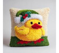 WallustrioaW Kits de crochets à loquet DIY Broderie,Le petit canard portant un bonnet de Père Noël,Kit Tapis Point Noué à Faire pour Adultes,Latch Hook Canevas Coussin Point de Croix,43x43cm