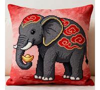 WallustrioaW Kits De Crochets De Loquet Pour Adultes,Éléphant animal,Kit De Crochet De Loquet Coussin,Coussin De Crochet De Loquet Bricolage Débutants,43x43cm