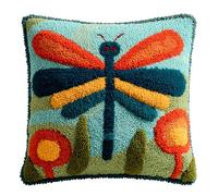 WallustrioaW Latch Hook Cushion Kits,Libellule,Latch Hook Pillow Case Kits Embroidery Carpet Set,DIY Needlework Sofa Cushion,17x17in