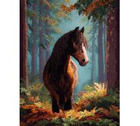 WallustrioaW Latch Hook Rug Kits,Des chevaux dans la forêt,DIY Rug Making Kits for Adults Kids Beginners Carpet Doormat Creative Gift Home Decoration,60x90cm