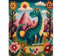WallustrioaW Latch Hook Rug Kits,Dinosaures et fleurs,DIY Rug Making Kits for Adults Kids Beginners Carpet Doormat Creative Gift Home Decoration,90x120cm