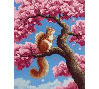 WallustrioaW Latch Hook Rug Kits,Écureuil sous le cerisier,DIY Rug Making Kits for Adults Kids Beginners Carpet Doormat Creative Gift Home Decoration,90x120cm