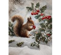 WallustrioaW Latch Hook Rug Kits,Écureuils dans la neige,DIY Rug Making Kits for Adults Kids Beginners Carpet Doormat Creative Gift Home Decoration,60x90cm