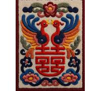 WallustrioaW Latch Hook Rug Kits,Personnage du double bonheur et phénix,DIY Rug Making Kits for Adults Kids Beginners Carpet Doormat Creative Gift Home Decoration,60x90cm