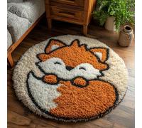 WallustrioaW Latch Hook Rug Kits,Petit renard de dessin animé,DIY Rug Making Kits for Adults Kids Beginners Carpet Doormat Creative Gift Home Decoration,50x50cm