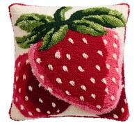 WallustrioaW Loquet Crochet Kit Complet Housse de Coussin,Fraise,Kit d'oreiller à crochet à loquet de coussin à crochet à loquet,43x43cm