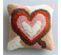 WallustrioaW Loquet Crochet Kit Complet Housse de Coussin,Magnifique motif de cœur,Kit Fabrication Taie d'oreiller Coussins Tapis,Crochet pour Enfants Adultes Débutants,43x43cm