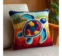 WallustrioaW Loquet Crochet Kit Complet Housse de Coussin,Tortue de dessin animé,Kit de Fabrication de Taie d'oreiller de Crochet pour Enfants Adultes Débutants,43x43cm
