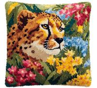 WallustrioaW Loquet Diy Kits Tapis,Guépard Kits De Crochet De Verrouillage Coussin Broderie Créative Cadeau Pour Les Enfants/Adultes Débutants,43X43Cm