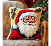WallustrioaW Noël 11CT Coussin Point De Croix Kit Complet,Père Noël en dessin animé,Kit De Broderie Coussin Pour Adultes,45x45cm décoration créative de la maison coussin point de croix