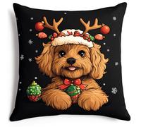 WallustrioaW Noël Kit de broderie au point de croix Coussin,Yorkshire terrier et décorations,Point de Croix Kit Complet Adulte DIY Ensemble de Broderie pour Adultes Point de Croix 45x45cm