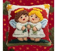 WallustrioaW Noël Kit de Coussin avec Crochet à Loquet,ange de dessin animé,Kits de Crochet pour Enfants Adultes Débutants,Coussin au Point Noué,Housse de coussin à broder,43x43cm