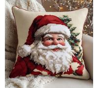 WallustrioaW Noël Kit de Coussin avec Crochet à Loquetjoli père Noël,Point Noué Kit de Création de Housse de Taie d'oreiller à Crocher pour La Décoration De La Maison,43x43cm