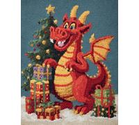 WallustrioaW Noël Latch Hook Rug Kits,Petit dinosaure rouge et cadeau,DIY Rug Making Kits for Adults Kids Beginners Carpet Doormat Creative Gift Home Decoration,60x90cm