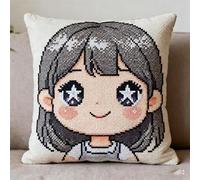 WallustrioaW Noué Coussin au Crochets à Loquet Bricolage,fille de dessin animé mignonne,Kit de Tapis de Crochet à Point,Modèle de couleur pré-imprimé,43x43cm