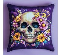 WallustrioaW os 11CT Coussin Point De Croix Kit Complet,fleur de crâneKit De Broderie Coussin Pour Adultes,45x45cm décoration créative de la maison coussin point de croix