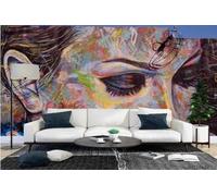 WallustrioaW Papel Pintado 3D Personnalisé Femme Peignant Un Graffiti Mural Papier Peint Mural Photo,Sans Couture,Facile À Installer,Décoration Maison Pour Propriétaires Français-312X219Cm