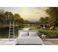 WallustrioaW Papel Pintado 3D Personnalisé Lac Sky Forest Papier Peint Mural Photo,Sans Couture,Facile À Installer,Décoration Maison Pour Propriétaires Français-416X254Cm