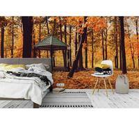 WallustrioaW Papel Pintado 3D Personnalisé Pavillon Forestier Paysage D'Automne Papier Peint Mural Photo,Sans Couture,Facile À Installer,Décoration Maison Pour Propriétaires Français-290X203Cm