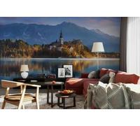 WallustrioaW Papel Pintado 3D Personnalisé Paysage Du Lac Mountain Castle Papier Peint Mural Photo,Sans Couture,Facile À Installer,Décoration Maison Pour Propriétaires Français-208X146Cm