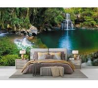 WallustrioaW Papel Pintado 3D Personnalisé Paysage Du Ruisseau Du Lac Green Forest Papier Peint Mural Photo,Sans Couture,Facile À Installer,Décoration Maison Pour Propriétaires Français-416X254Cm