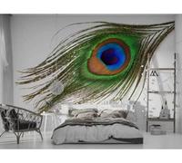 WallustrioaW Papel Pintado 3D Personnalisé Plume De Paon Papier Peint Mural Photo,Sans Couture,Facile À Installer,Décoration Maison Pour Propriétaires Français-208X146Cm