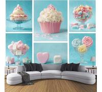 WallustrioaW Papier Peint Mural Sur Mesure,3D Gâteau En Collage Avec Guimauves Papier Peint Photo,350 X245 Cm Grand Format-Décoration Murale Pour Salon,Chambre,Bureau Ou Toute Autre Pièce