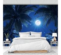 WallustrioaW Papier Peint Mural Sur Mesure,3D Paysage De Palmiers Sous La Pleine Lune Papier Peint Photo,300 X 210Cm Grand Format-Décoration Murale Pour Salon,Chambre,Bureau Ou Toute Autre Pièce