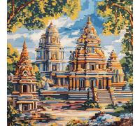 WallustrioaW paysage DIY Coussin Point de Croix Pour Débutants,Anciens temples indiens,Kit de coussin au point de croix estampé pour une décoration créative de la maison,45x45cm