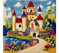 WallustrioaW paysage forestier Kit de coussin au point de croix,Un château de style européen,Kit de point de croix,toile de tapisserie imprimée pour une décoration créative de la maison 45x45cm