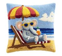 WallustrioaW paysage Kit Crochet de Verrouillage Tapis DIY,Éléphant sur une chaise de plage,Kit Tapis Point Noué à Faire pour Débutants,Adultes,Latch Hook Canevas Coussin Point de Croix,43x43cm