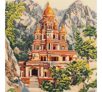WallustrioaW paysage Kit de broderie au point de croix Coussin,Anciens temples indiens,Point de Croix Kit Complet Adulte DIY Ensemble de Broderie pour Adultes Point de Croix 45x45cm