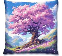 WallustrioaW paysage Kit de broderie au point de croix estampillé,Un cerisier rose,coussin de broderie au point de croix DIY Ensemble de Broderie pour Adultes,45x45cm