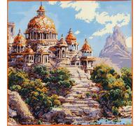WallustrioaW paysage Kit de Coussin à Broder au Point de Croix,Anciens temples indiens,Kit de broderie au point de croix estampillé,DIY de Coussin à Broder 45x45cm