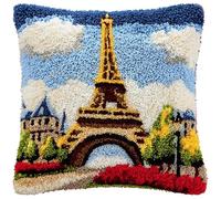 WallustrioaW Paysage urbain Kits De Crochets De Loquet Pour Adultes,Tour Eiffel,Kit De Crochet De Loquet Coussin,Coussin De Crochet De Loquet Bricolage Débutants,43x43cm