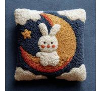 WallustrioaW Point Noué Kit De Taie D'Oreiller À Crochet,Lune Du Lapin Kit Coussin Au Point Noué Pour La Décoration D'Oreillers Et De Coussins,43X43Cm
