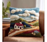 WallustrioaW Point Noué Kit De Taie D'Oreiller À Crochet,Paysages Ruraux Kit Coussin Au Point Noué Pour La Décoration D'Oreillers Et De Coussins,43X43Cm
