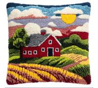 WallustrioaW Point Noué Kit De Taie D'Oreiller À Crochet,Paysages Ruraux Kit Coussin Au Point Noué Pour La Décoration D'Oreillers Et De Coussins,43X43Cm