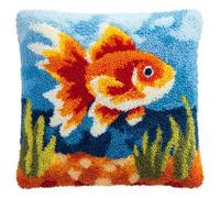 WallustrioaW point noué kit de taie d'oreiller à crochet,poisson rouge,Kit Coussin au Point Noué pour la Décoration D'oreillers et de Coussins,43x43cm